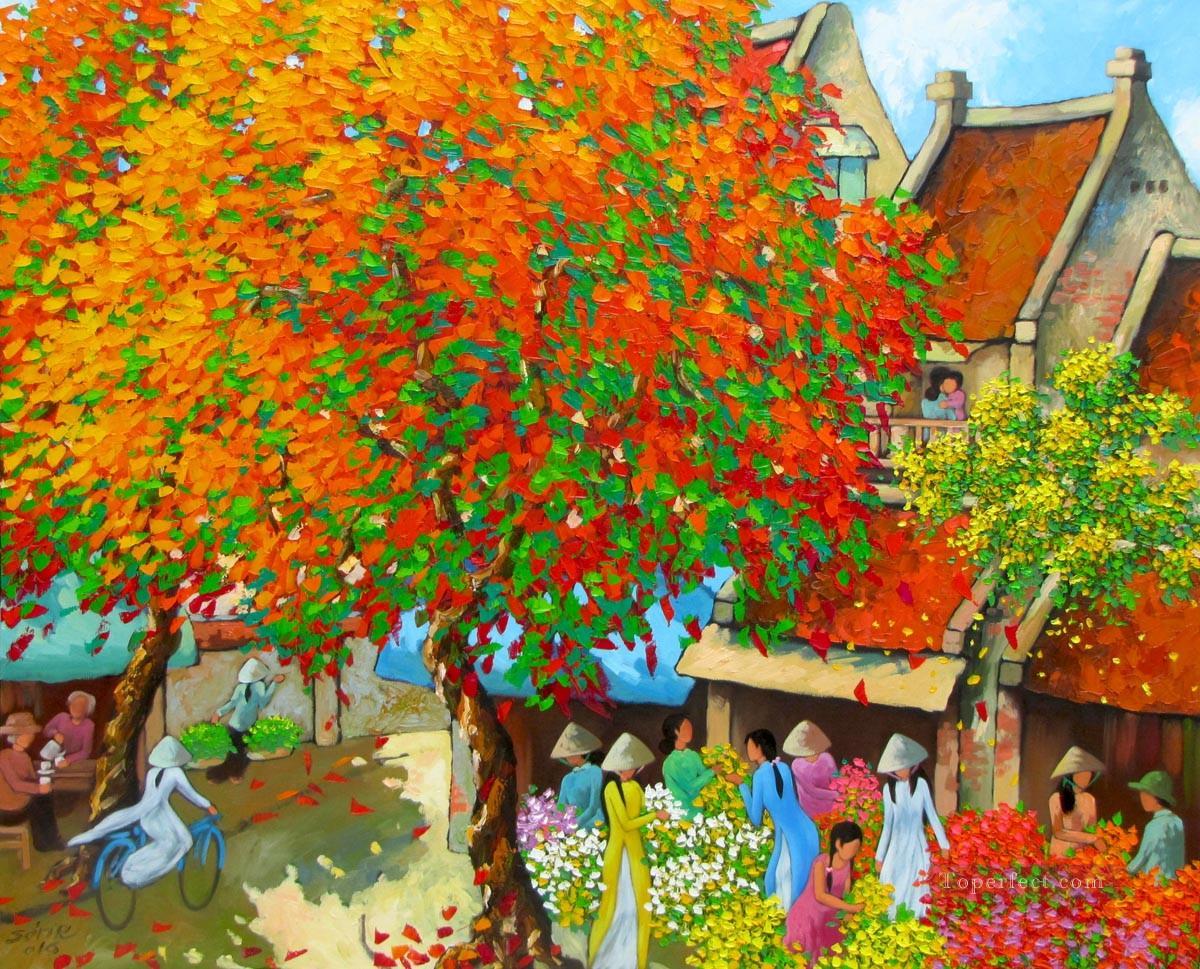 Busy morning in Spring Vietnamese Asian Oil Paintings